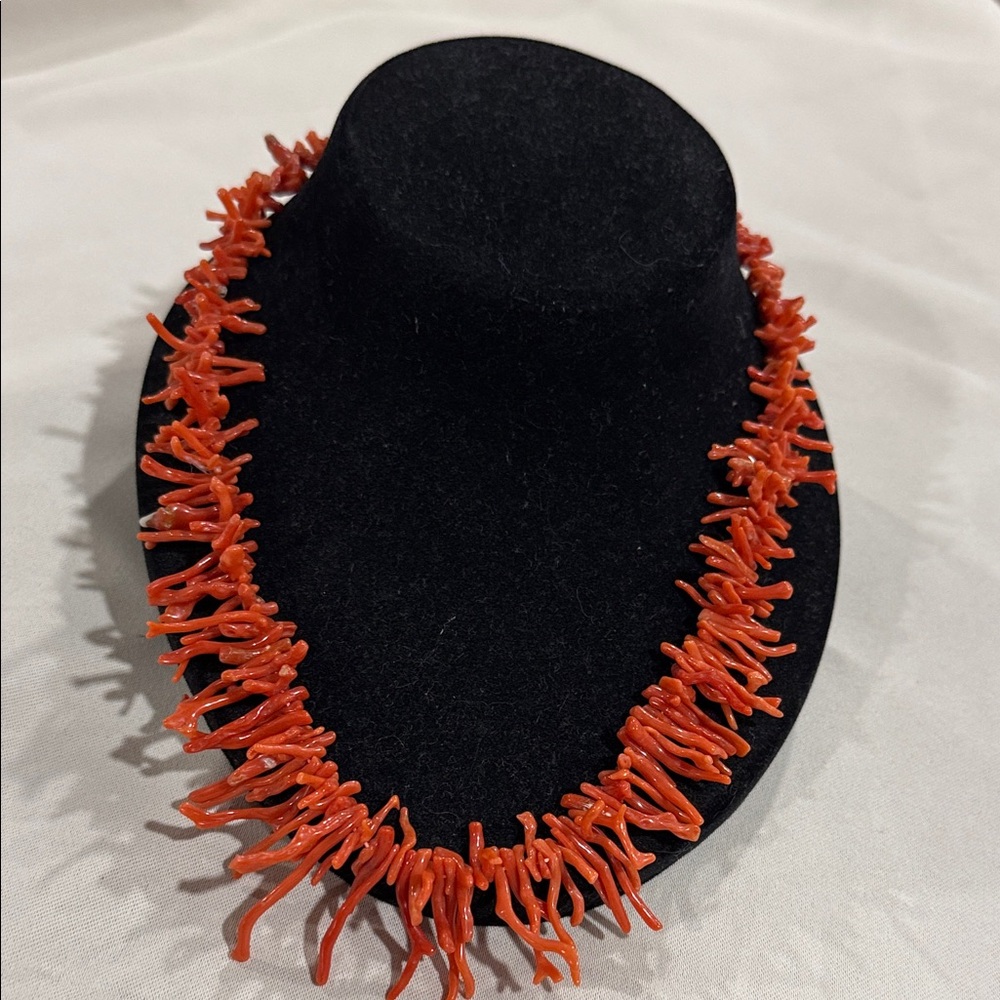 Rare Genuine Mediterranean red coral branch necklace, full collar length.